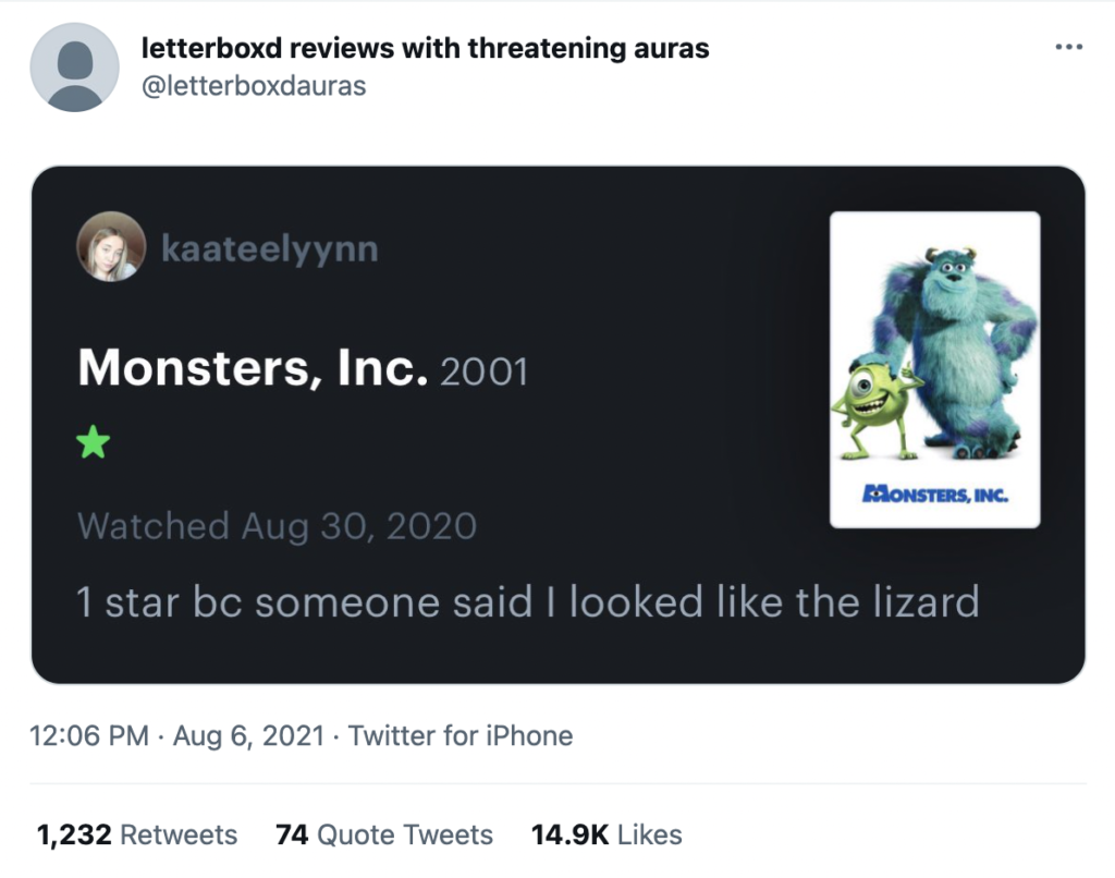 Letterboxd reviews with threatening auras